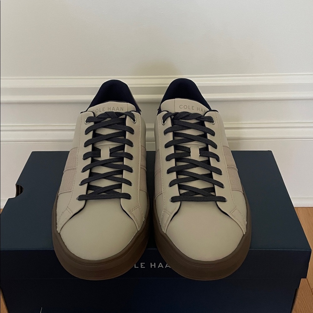 Men's Cole Haan Leather Grand Crosscourt Premier Sneakers in Silver / Gray Shoes - Picture 10 of 16